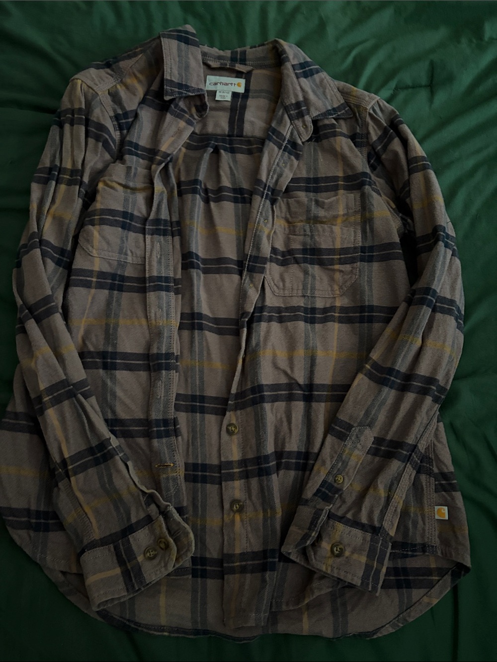 Carhartt Brown Plaid Lightweight Flannel Shirt Jacket with Navy Stripes